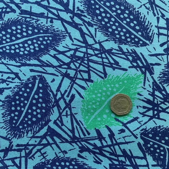 Genuine 1930's Vintage Ragged Leaves Fabric in Blue and Green